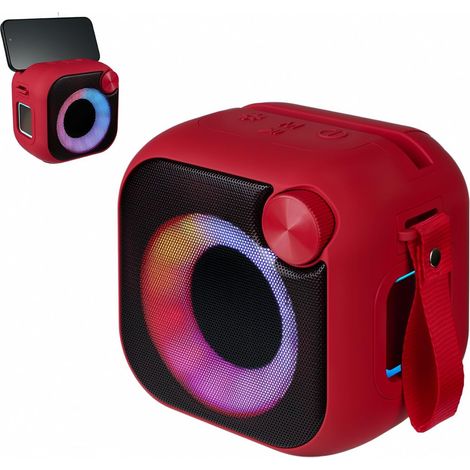 Enceinte Bluetooth Portable avec Support Téléphone, Bluetooth 5.1, 15W,Lumière RGB, 24H d’Autonomie, TF/AUX/USB, Micro Mains Libres, Dragonne de Transport (Red) (1/5)