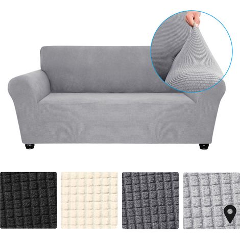 Decdeal Weicher, waschbarer, rutschfester und elastischer Sofabezug für Wohnzimmer und Kinderzimmer, Tiermuster, 3-Sitzer, Grau