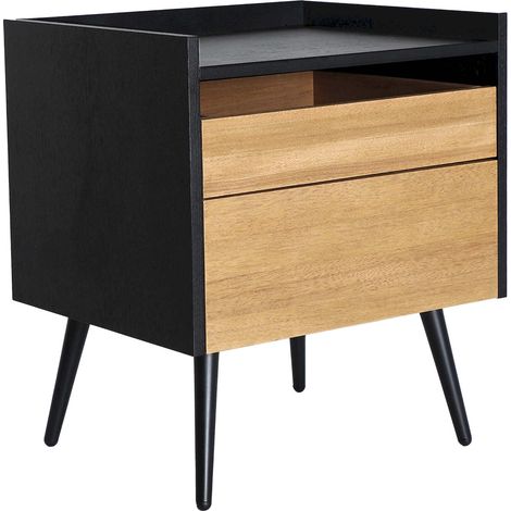 Table de chevet contemporaine en bois mdf et fer noir élégant - Marron bois et noir profond (1/5)