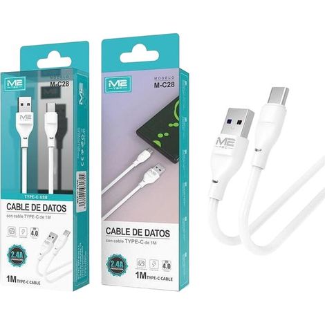 Câble USB-A vers USB-C M2 TEC M-C28, 2,4 A, 1 m, charge et transfert de données - Blanc