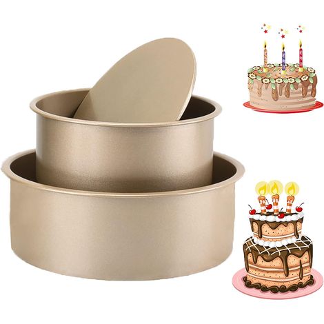 2PCS Moule à Gâteau, Moule à Gateau 2 Étages, Moulle à Gâteau Rond (6" /8"), Moule a Gateau Rond(17CM/ 21.8CM), Moule Rond Gateau Acier à Haute Teneur en Carbone pour Faire Gâteaux/Pizza (1/5)