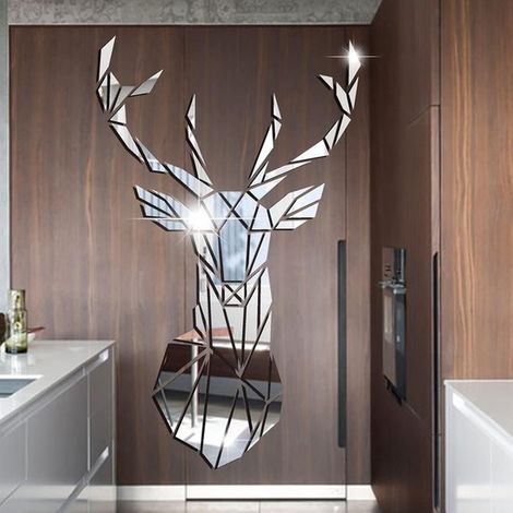 Adhesivo de pared con espejo de ciervo，Azulejos de espejo，adhesivo de pared 3D para decoración de pared，ideal para el hogar (1/5)