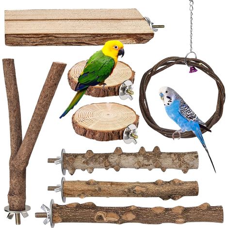 Natural Wooden Parrot Perch, 8 Pieces Bird Perch Toy Parrot for Bird Cage Accessories Parakeet Canary (1/5)