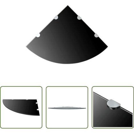 Étagère d'angle - Étagère de coin avec supports chromés Verre Noir 45 x 45 cm (1/5)