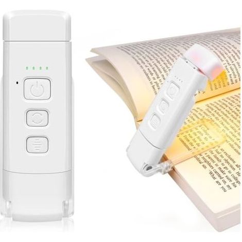 Lampe de lecture à pince rechargeable par USB, 3 couleurs et 5 niveaux de luminosité, protection des yeux, compacte, idéale pour la lecture et les voyages [Classe énergétique A] (1/5)