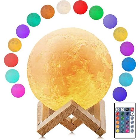 Lampe de lune LED télécommande lampe de lune 3D 16 couleurs changement cadre en bois lampe de lune portable rechargeable USB décoration de cadeau (1/5)