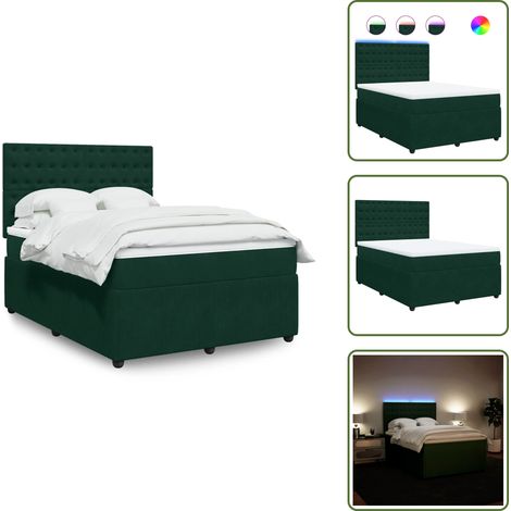 Testiera regolabile - vidaXL Giroletto a Molle con Materasso Verde Scuro 140x200 cm Velluto - Letto con velluto