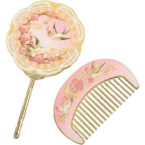 Handspiegel-Set, Schminkspiegel und Kamm im Retro-Design, tragbare Haarbürste, Geschenk (Stil B) (1/5)