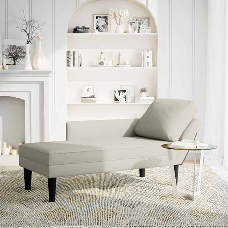 Fauteuil relax Fauteuil long avec coussin et accoudoir droit crème velours (1/5)