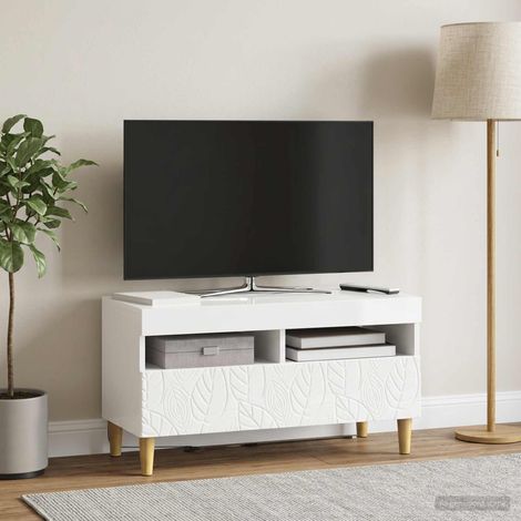 vidaXL Meuble TV LED Blanc brillant Bois d'ingénierie (1/5)