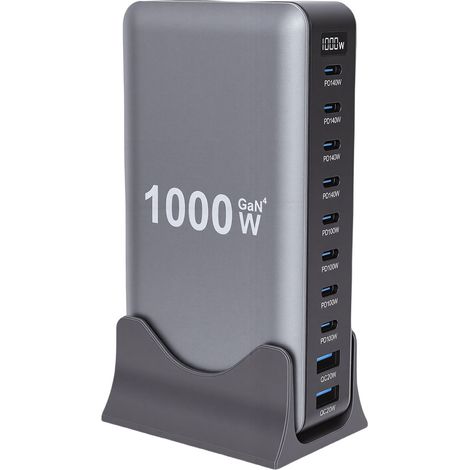 Station de charge USB-C 1000 W GaN III Pro 10 ports, charge rapide 140 W PD PPS pour ordinateur portable, tablette et smartphone (prise australienne). (1/5)