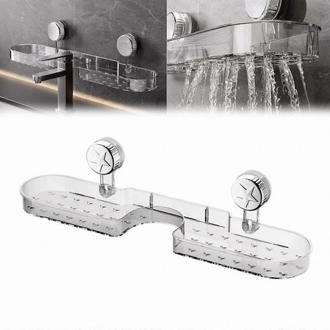 Étagère de rangement à ventouses pour salle de bain, étagère à poser sur le robinet, sans perçage, étagère de rangement amovible, transparente. (1/5)