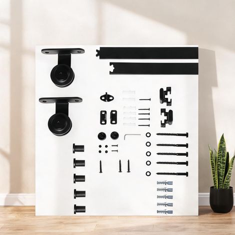 Kit de porte coulissante 200 cm acier pour porte 100 kg noir (1/5)