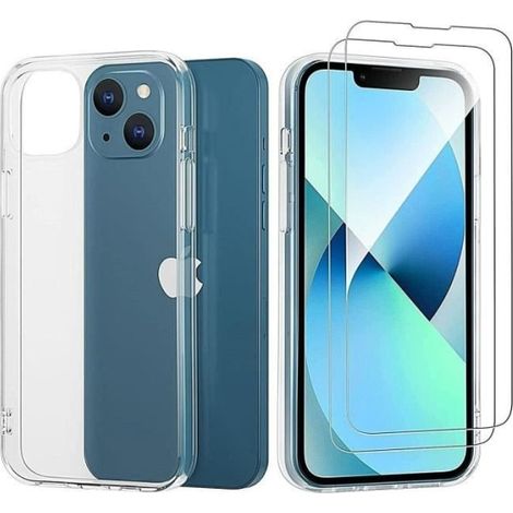 Étui pour iPhone 15 + 2x avec protection d'écran en verre trempé transparent
