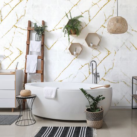 Sticker Mural Carrelage adhésif Cuisine Salle de Bain - 60 STICKERS CARREAUX DE CIMENT MARBRE D'HÉRAKLION - 60stickers20x20cm (1/5)