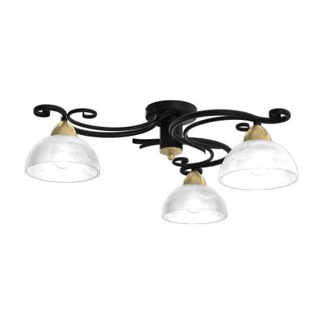 Plafoniera Aurora Luminex nera ottone vetro 3 luci E27
