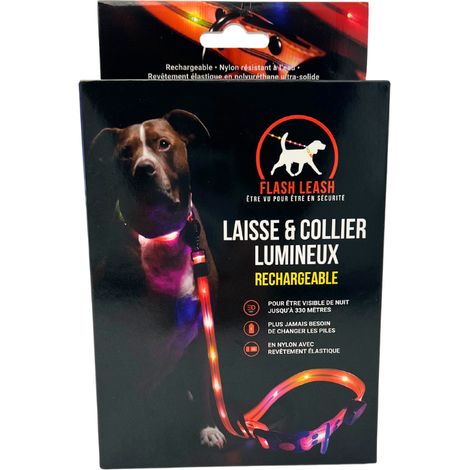 Beleuchtete Hundeleine und Halsband - VENTEO - LED USB Aufladbar - Lange Leuchtdauer - Wasserfest - 3 Leuchtmodi - Einstellbar für Kleine/Mittlere/Große Hunde - Orange (1/4)