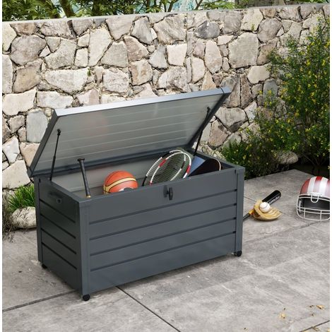 Gartenbox 120x62x66 cm aus dunkelgrauem Stahl mit Rollen für Terrasse – MEUBLIV (1/5)