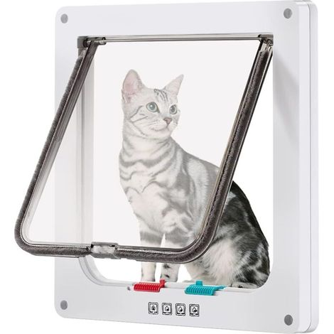 Katzenklappe mit 4-Wege-Magnetverschluss, 20 x 19 cm. Magnetische Katzenklappe mit 4-Wege-Drehverschluss für Katzen (Weiß, S)