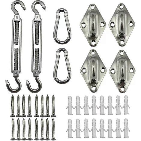Bevestigingsset voor schaduwdoek, 6 mm dikke, robuuste roestvrijstalen set voor driehoekige schaduwdoeken, geschikt voor buitenmontage. (1/4)