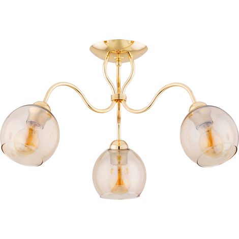 Plafonnier glamour doré verre ambre 3xE27 Ariel Ø58 (1/3)