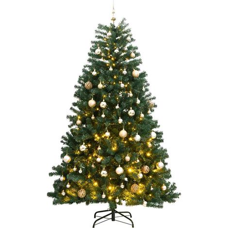 vidaXL Artificial Hinged Christmas Tree 300 LEDs & Ball Set 210 cm (1/5)