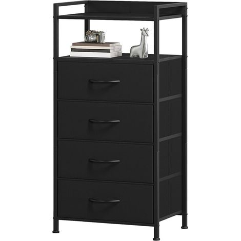 Kommode Für Schlafzimmer, Beistelltisch Mit 4 Stoffschubladen Und Offenem Ablagefach, Nachttisch Für Schlafzimmer, Wohnzimmer, Büro, 41 x 29 x 83,5 cm, Schwarz (1/5)