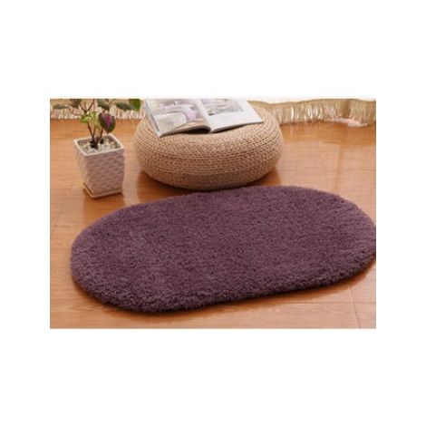 Tapis de bain ovale antidérapant en laine d’agneau naturelle – Paillasson doux et absorbant pour salle de bains et toilettes – Modèle gris-violet 40 x 60 cm-lsw