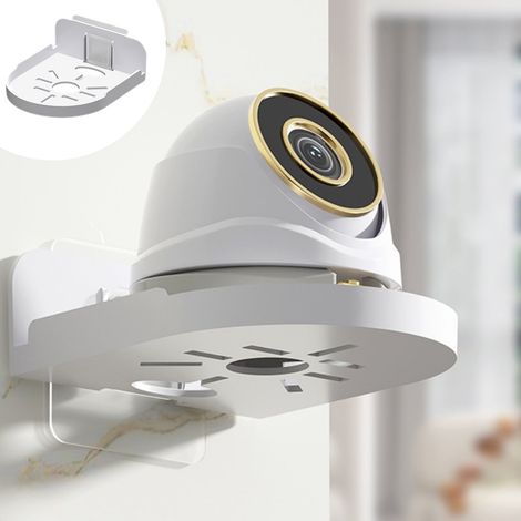 Set di staffe di montaggio a parete senza foratura, facili da applicare grazie all'adesivo e dotate di fori di ventilazione, per telecamere di sicurezza domestiche e mini altoparlanti (bianchi) (1/4)