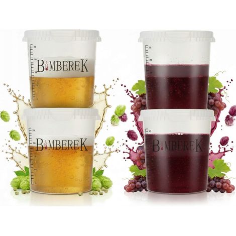Juego de 4 recipientes de fermentación de 33 l, cubos incoloros para vino y cerveza, damajuanas. (1/5)