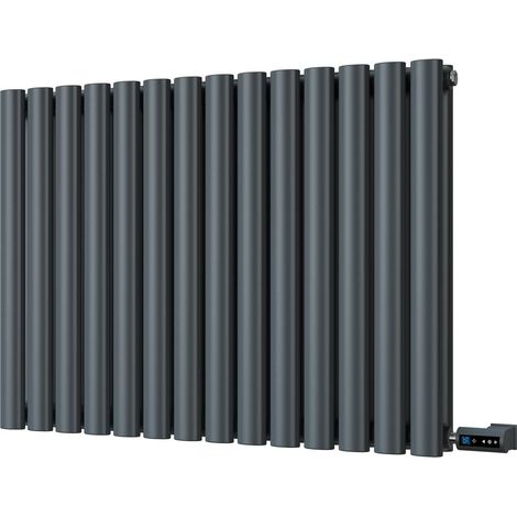 Omeara - Anthracite Horizontal Electric Radiator H600 x W812mm Double Panel 800w Thermostatic WIFI - Feet Included (1/2)