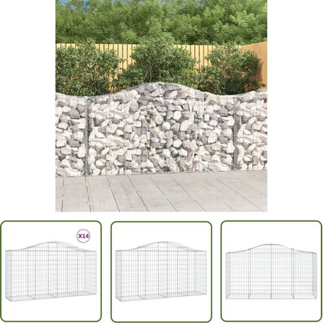 The Living Store Gabionen mit Hochbogen 14 Stk 200x50x100/120cm Verzinktes Eisen - Gabionen - Gabionenkorb - Gartendeko - Gartenzubehör - Zaun (1/5)