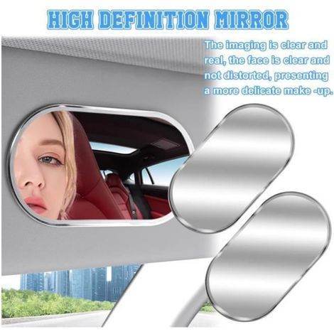 2PCS Miroir de Maquillage de Voiture Ovale, Miroir de Voiture Miroir Courtoisie de Miroir Pare Soleil de Voiture Voiture, 15x8cm,yd (1/4)