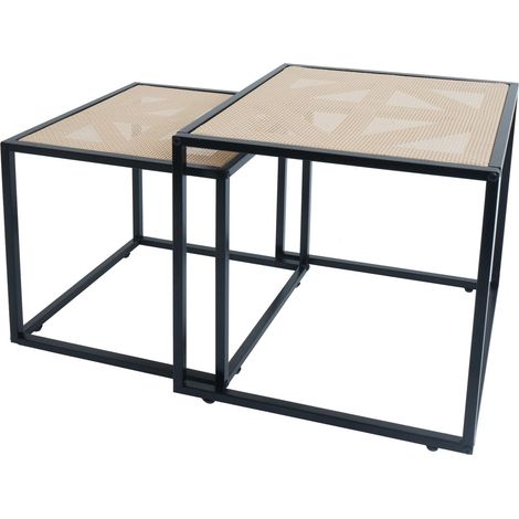 [NUNCA USADO] Juego de 2 mesas auxiliares HHG-696, mesa de centro mesa de salón mesa lounge, mimbre aspecto ratán (1/5)