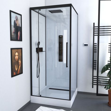 Dusche Komplett MARWELL Komplettdusche Fertigdusche White Square 90 x 90 x 215 cm - Komplett Set inkl. Duschwanne und Armatur - Eckdusche mit Fronteinstieg