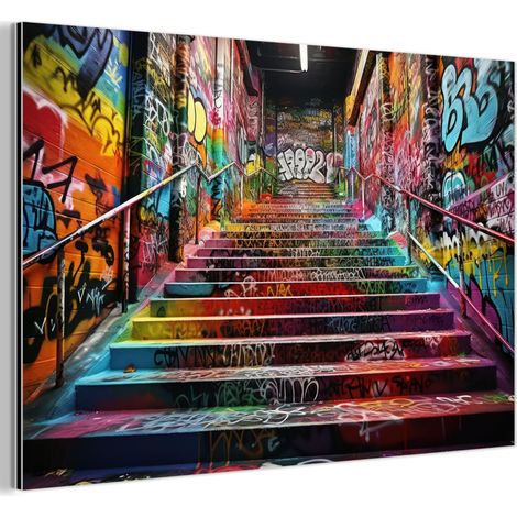 TABLEAU EN MÉTAL Escaliers - Graffiti - Couleurs - Art Décoration Murale 120x80 (1/5)