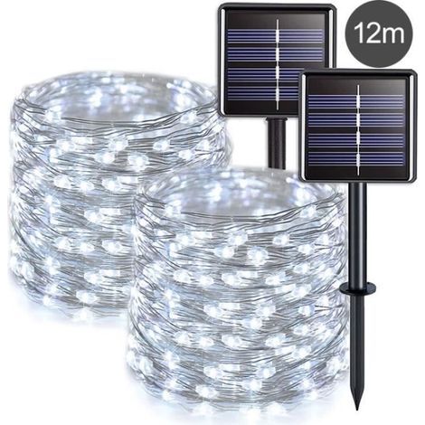 Silver Wire Waterproof Outdoor Solar Garland - Garden, Patio, or Christmas Decoration, White Light / 12m