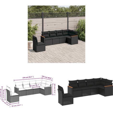 6-tlg. Garten-Sofagarnitur mit Kissen Schwarz Poly Rattan - Gartenmöbel - Rattan Möbel - Outdoor Sofa - Lounge Set - Esszimmergarnitur - Home & Living (1/3)