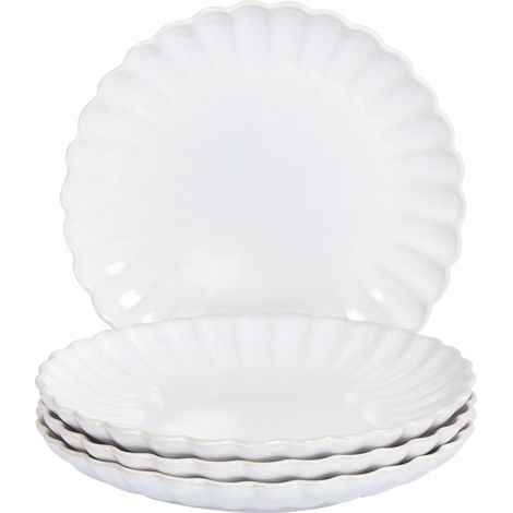 Conjunto de 4 platos de postre de gres caolín artesanal acabado esmalte reactivo blanco Nettle (1/5)