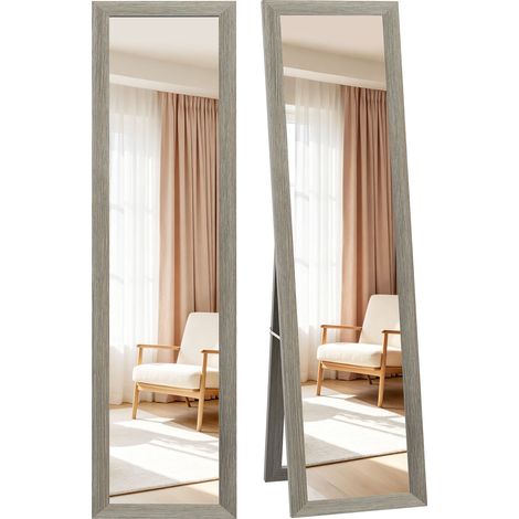 Miroir rectangulaire HOMCOM sur pied mural ou à poser avec cadre en bois pour salon chambre à coucher 37 x 157 cm gris