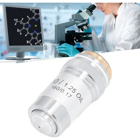 Objectif Achromatique en Laiton Chromé 100X Haute Puissance pour Microscope, Interface 20.2mm (1/5)