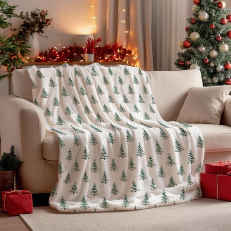Couverture bohème en flanelle motif sapin de Noël - Plaid en polaire douce et moelleuse, 127 x 152 cm, cadeau idéal pour femmes, adultes et enfants, parfait pour se détendre sur le canapé ou le lit. (1/5)