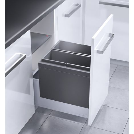 Hailo – Poubelle encastrable coulissante 36L – 2 compartiments amovibles de 18L – Couvercle fixe anti-odeurs – S'intègre dans meuble 45 cm