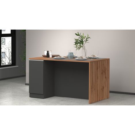 Îlot de cuisine moderne 2 portes anthracite mat/chêne wotan Solena (1/5)