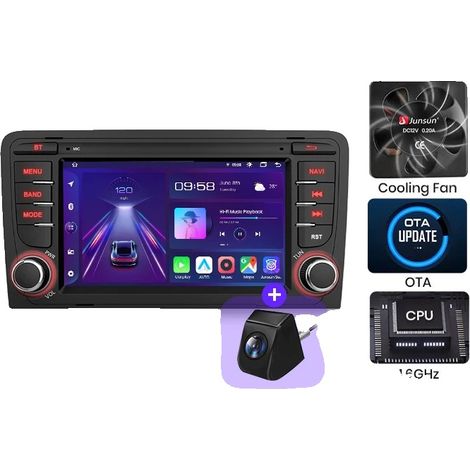 Radio de voiture, taille d'affichage, compatibilité avec les smartphones, compatible avec Audi A3 8P S3 2003-2012, V1Plus (4 Go 64 Go) + Caméra Cadeau, Aucun-b (1/2)