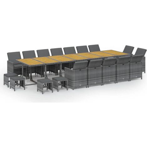 Maison Exclusive - Set da Pranzo per Giardino 19 pz con Cuscini Polyrattan Grigio (1/5)