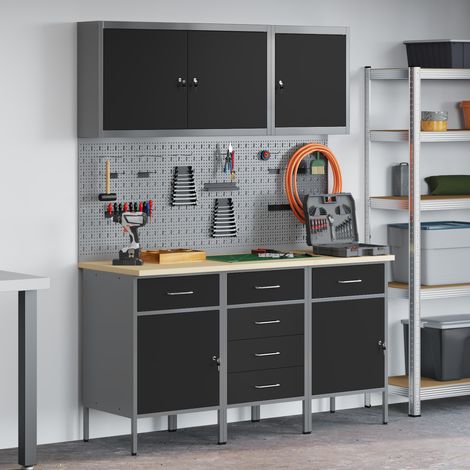 Werkbank mit Schubladen 8 pcs Schwarz Ingenieure Holz und Stahl (1/5)