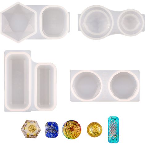 4 moules en silicone pour pendentifs en résine époxy, pour la création de bijoux et de pendentifs.