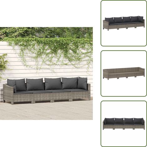4-tlg. Garten-Lounge-Set mit Kissen Grau Poly Rattan - Gartenloungeset - Rattan Möbel - Outdoor Möbel - Loungemöbel - Gartenmöbel Set