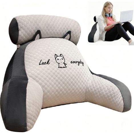 Coussin ergonomique de lecture et de travail 60 x 40 cm Appui-tête et accoudoirs avec housse lavable - Gris (1/5)